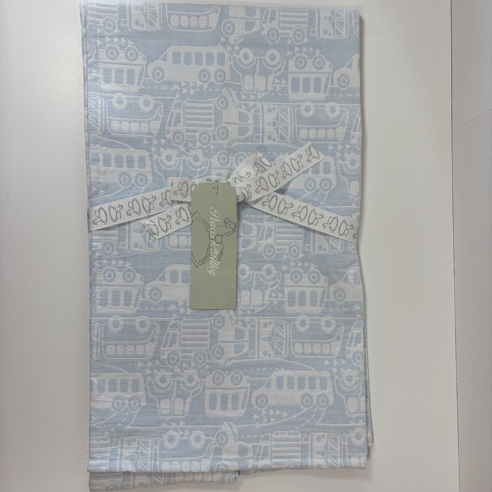 PEACOCK ALLEY Baby Boy Blanket Blue Trucks Cars  100% Cotton 30x40" NWT MSRP$125